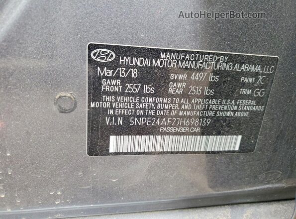 5NPE24AF2JH698139 2018 HYUNDAI SONATA Gray Widok komory silnika
