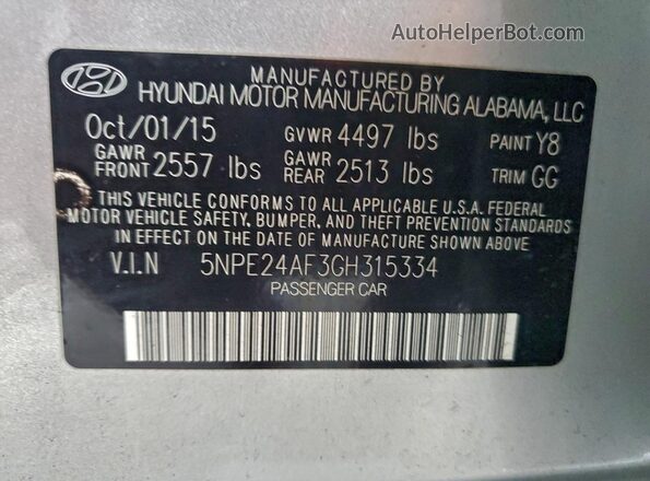 5NPE24AF3GH315334 2016 HYUNDAI SONATA Серебряный Вид подкапотного пространства