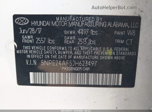 5NPE24AF5JH623497 2018 HYUNDAI SONATA White Widok komory silnika
