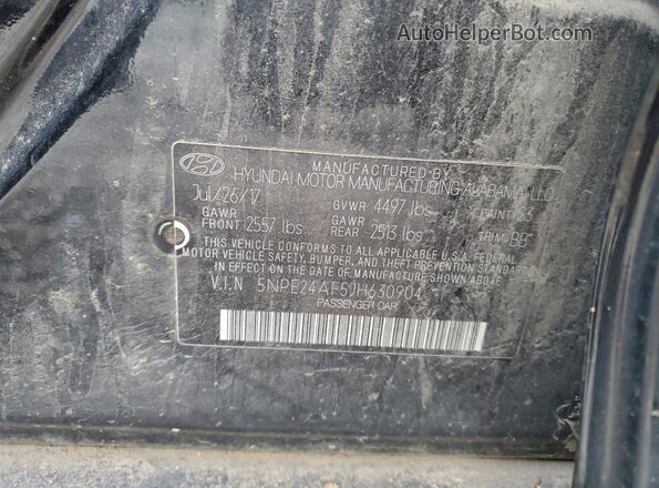 5NPE24AF5JH630904 2018 HYUNDAI SONATA Черный Вид наклейки с VIN-кодом