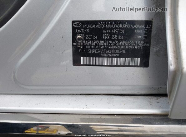 5NPE34AF6KH808348 2019 HYUNDAI SONATA Silver Engine compartment view