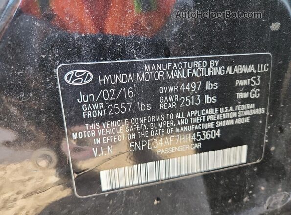 5NPE34AF7HH453604 2017 HYUNDAI SONATA Черный Вид подкапотного пространства