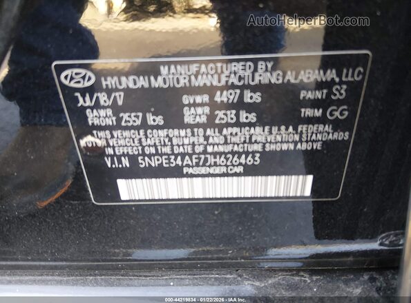5NPE34AF7JH626463 2018 HYUNDAI SONATA Black Engine compartment view