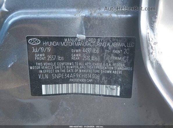 5NPE34AF9KH814306 2019 HYUNDAI SONATA Серый Вид подкапотного пространства