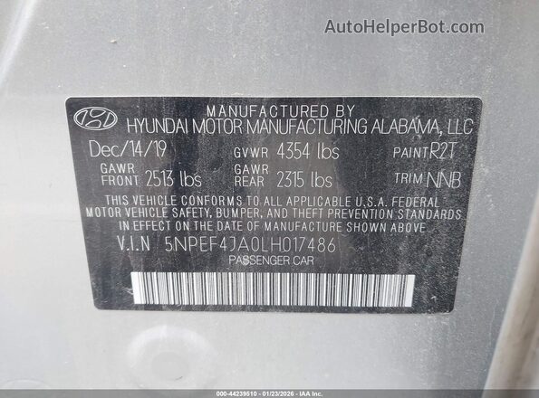 5NPEF4JA0LH017486 2020 HYUNDAI SONATA Silver Widok komory silnika