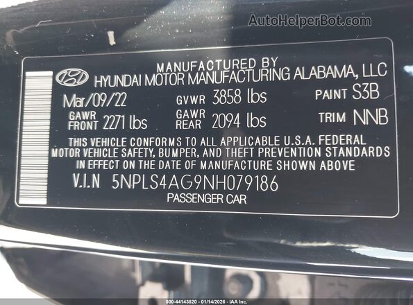 5NPLS4AG9NH079186 2022 HYUNDAI ELANTRA Черный Вид подкапотного пространства