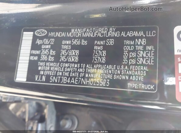 5NTJB4AE7NH025523 2022 HYUNDAI SANTA CRUZ Black Engine compartment view