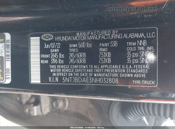 5NTJBDAE3NH032808 2022 HYUNDAI SANTA CRUZ Черный Вид подкапотного пространства