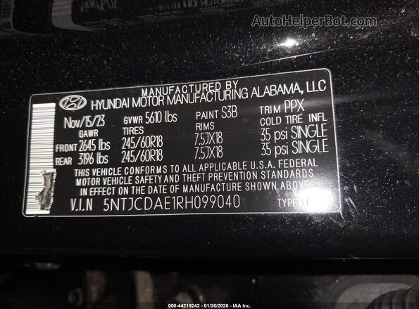 5NTJCDAE1RH099040 2024 HYUNDAI SANTA CRUZ Черный Вид подкапотного пространства
