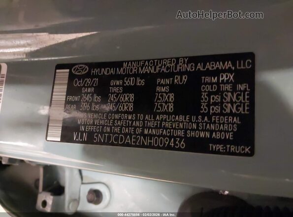 5NTJCDAE2NH009436 2022 HYUNDAI SANTA CRUZ Blue Engine compartment view