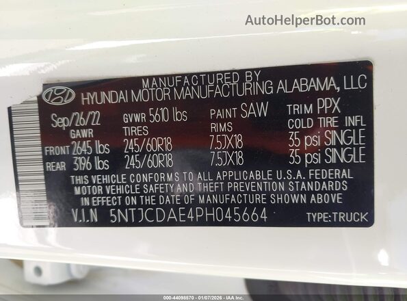 5NTJCDAE4PH045664 2023 HYUNDAI SANTA CRUZ Белый Вид подкапотного пространства