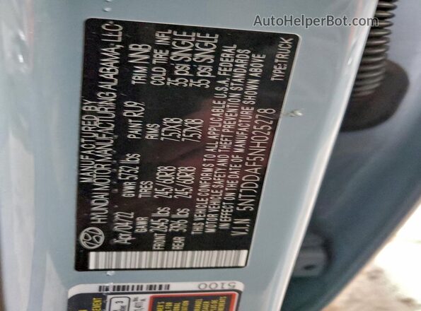 5NTJDDAF5NH025278 2022 HYUNDAI SANTA Синий Вид наклейки с VIN-кодом