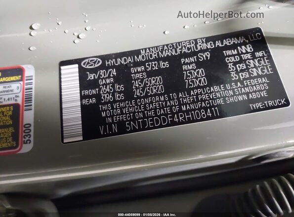 5NTJEDDF4RH108411 2024 HYUNDAI SANTA CRUZ Зеленый Вид подкапотного пространства