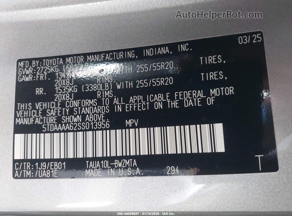 5TDAAAA62SS013956 2025 LEXUS TX 350 Серебряный Вид подкапотного пространства