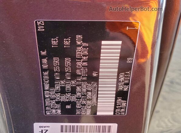 5TDAAAB60SS022847 2025 LEXUS TX Угольный Вид наклейки с VIN-кодом