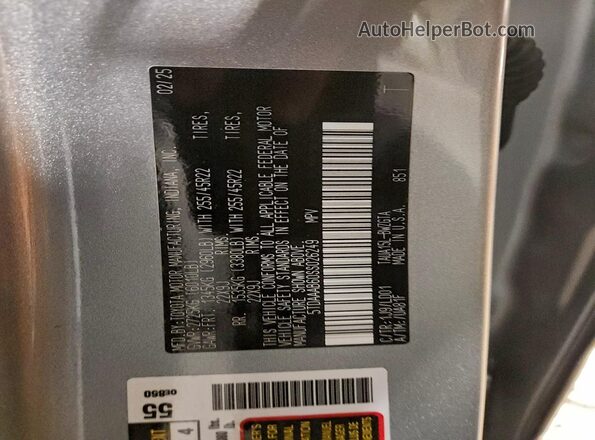 5TDAAAB60SS026249 2025 LEXUS TX Silver VIN sticker view