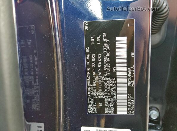 5TDAAAB61SS040774 2025 LEXUS TX Blue VIN sticker view