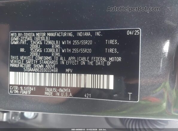 5TDAAAB63SS033468 2025 LEXUS TX 350 Gray Engine compartment view