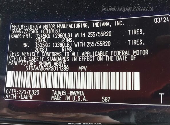 5TDAAAB64RS011389 2024 LEXUS TX 350 Черный Вид подкапотного пространства