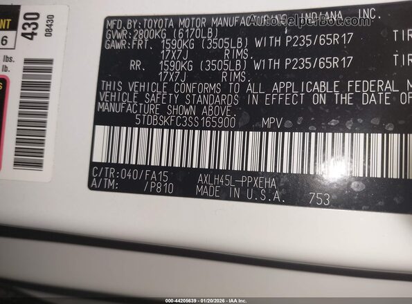 5TDBSKFC3SS165900 2025 TOYOTA LE Белый Вид подкапотного пространства