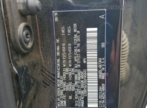 5TDBY5G12GS145643 2016 TOYOTA SEQUOIA Серый Вид наклейки с VIN-кодом