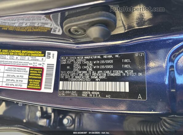 5TDDBRCH2MS531933 2021 TOYOTA LIMITED Blue Vista del compartimento del motor