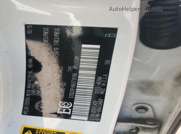 5TDDZRFH6KS739186 2019 TOYOTA LIMITED White Widok naklejki z numerem VIN
