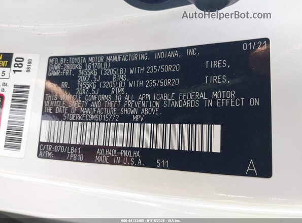 5TDERKEC9MS015772 2021 TOYOTA SIENNA Белый Вид подкапотного пространства