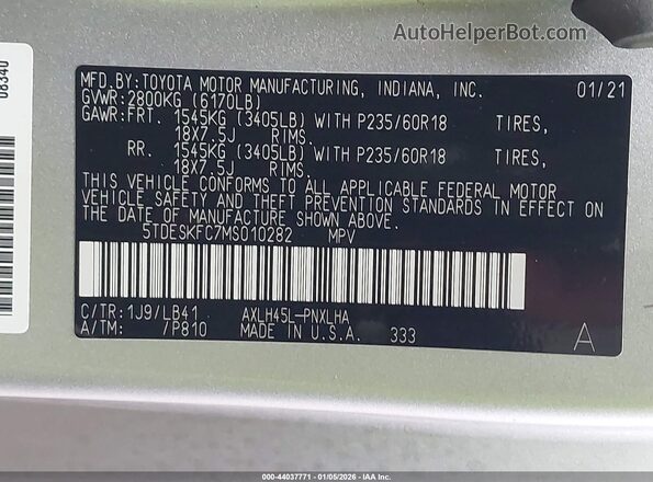 5TDESKFC7MS010282 2021 TOYOTA SIENNA Silver Engine compartment view