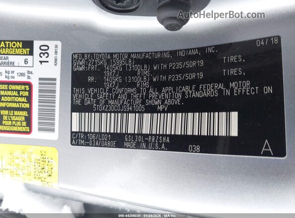 5TDXZ3DC0JS941005 2018 TOYOTA SIENNA Silver Engine compartment view