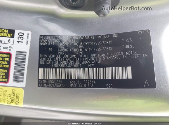 5TDXZ3DC3JS926031 2018 TOYOTA SIENNA Silver Engine compartment view