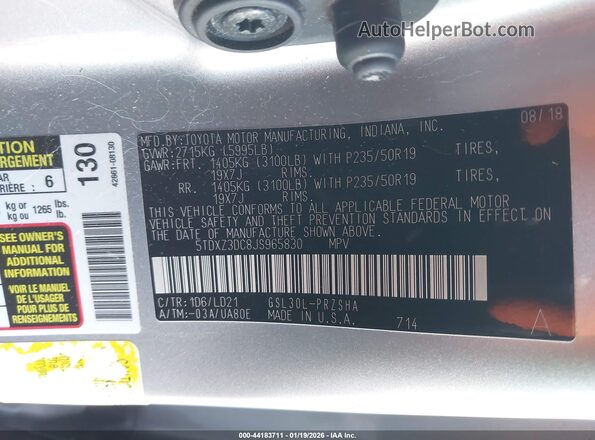 5TDXZ3DC8JS965830 2018 TOYOTA SIENNA Серебряный Вид подкапотного пространства