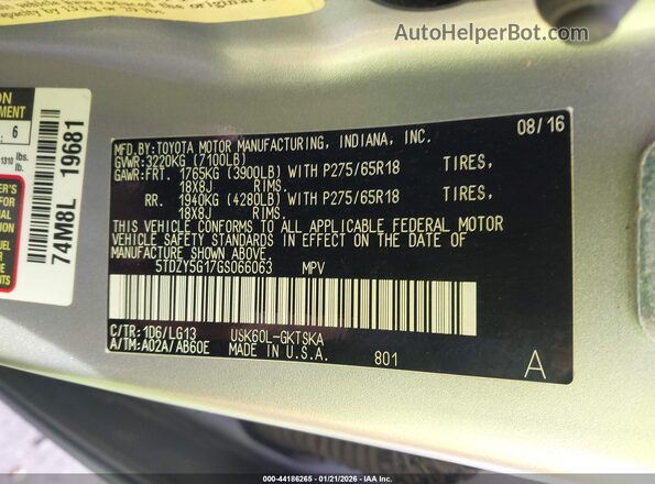 5TDZY5G17GS066063 2016 TOYOTA SEQUOIA Серебряный Вид подкапотного пространства