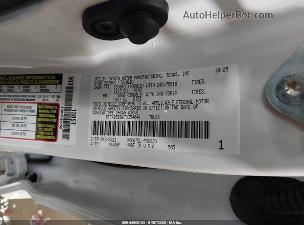 5TFKB5DB6TX354046 2026 TOYOTA TUNDRA White Вид підкапотного простору