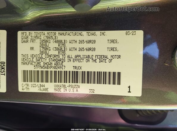 5TFMA5ABXPX024917 2023 TOYOTA TUNDRA Gray Շարժիչի բաժամունքի տեսք