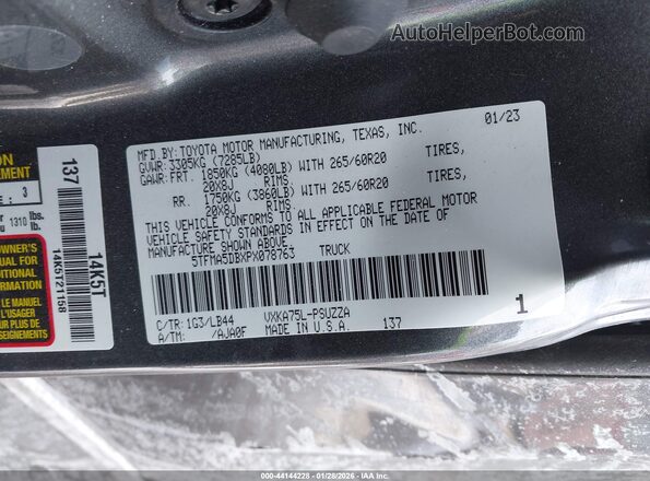 5TFMA5DBXPX078763 2023 TOYOTA TUNDRA Gray ძრავის განყოფილების ხედი