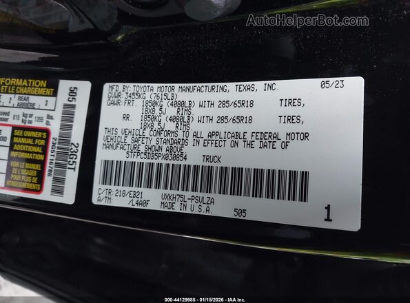 5TFPC5DB5PX030854 2023 TOYOTA TUNDRA HYBRID Черный Вид подкапотного пространства