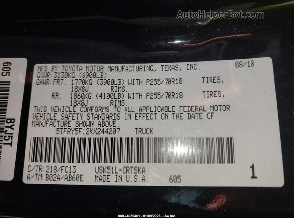5TFRY5F12KX244207 2019 TOYOTA TUNDRA Черный Вид подкапотного пространства