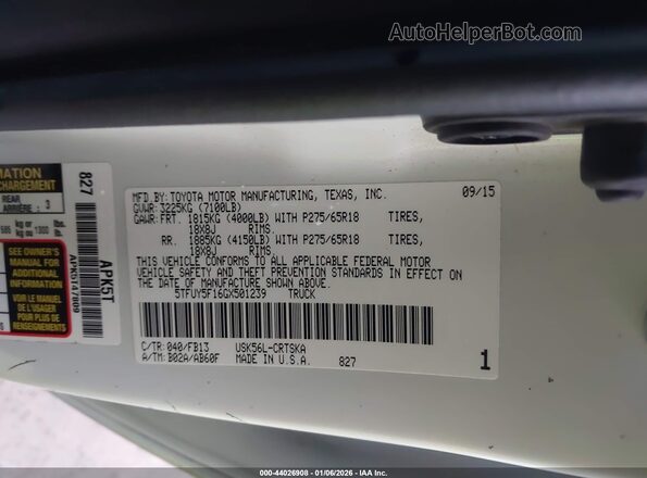 5TFUY5F16GX501239 2016 TOYOTA TUNDRA Белый Вид подкапотного пространства