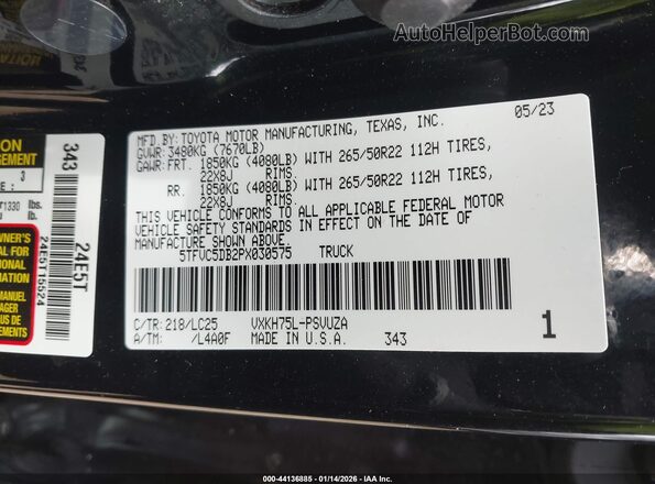 5TFVC5DB2PX030575 2023 TOYOTA TUNDRA HYBRID Black Շարժիչի բաժամունքի տեսք