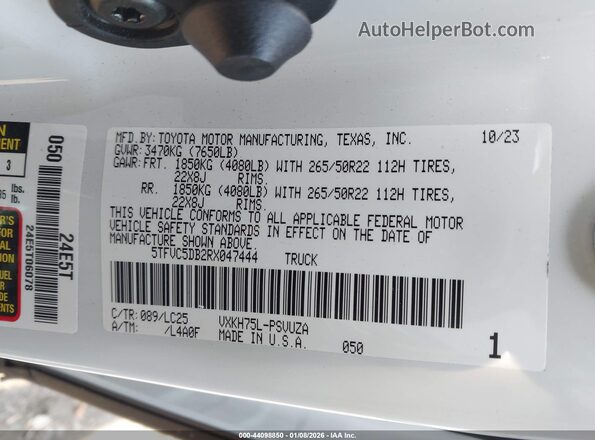 5TFVC5DB2RX047444 2024 TOYOTA TUNDRA HYBRID Белый Вид подкапотного пространства