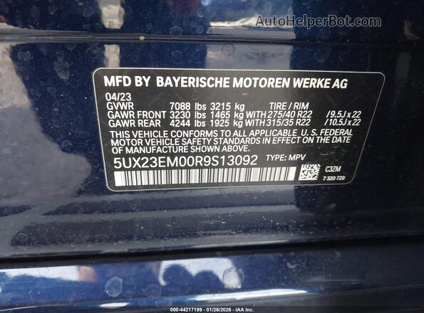 5UX23EM00R9S13092 2024 BMW X7 Dark Blue Вид подкапотного пространства