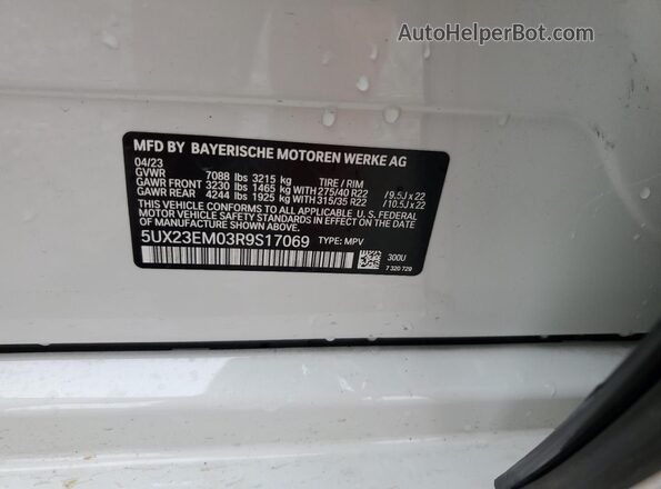 5UX23EM03R9S17069 2024 BMW X7 White Вид наклейки з VIN-кодом
