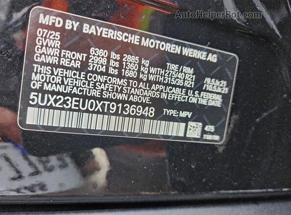5UX23EU0XT9136948 2026 BMW X5 Black Vista interior de 360 grados