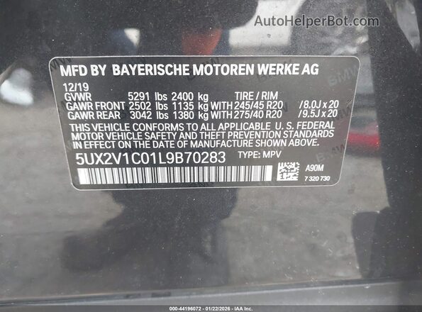 5UX2V1C01L9B70283 2020 BMW X4 Black Widok komory silnika