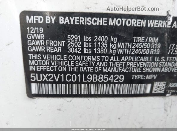 5UX2V1C01L9B85429 2020 BMW X4 Белый Вид подкапотного пространства