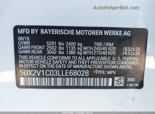 5UX2V1C03LLE68028 2020 BMW X4 White Widok komory silnika