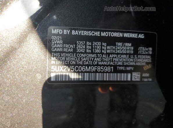 5UX2V5C06M9F85981 2021 BMW X4 Угольный Вид наклейки с VIN-кодом