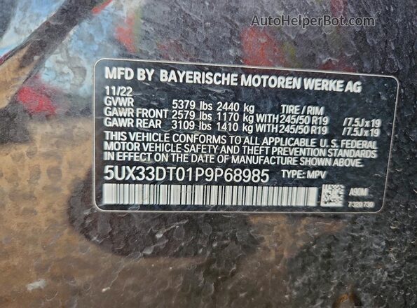 5UX33DT01P9P68985 2023 BMW X4 Серый Панорамный вид салона 360°