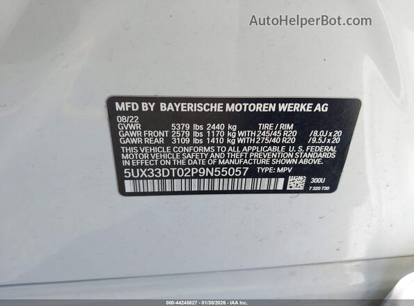 5UX33DT02P9N55057 2023 BMW X4 White Widok komory silnika